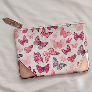Ipsy Pink and Rose Gold Butterfly Cosmetic Bag